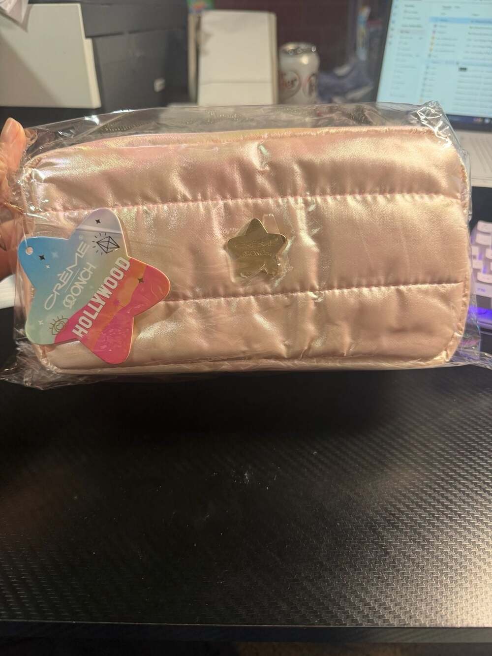 The Crème Shop x Onch Hollywood Pink Quilted Iridescent Makeup Bag